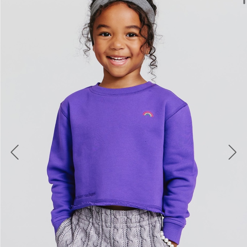 Terez TODDLER RAW HEM CROPPED CREW IN LABYRINTH 3T Purple Top with Rainbow